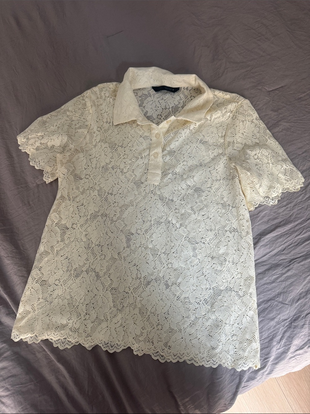 Zara lace light yellow polo top